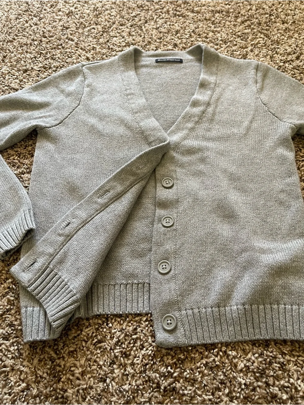 Brandy‎ Melville Grey V-Neck Cardigan Sweater One Size Button Front Ribbed Knit
